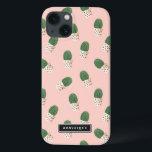 Schattigee Cactus in Hearts Pots Patroon  iPhone 13 Hoesje<br><div class="desc">Schattige en modern iPad mini-hoesje met groene cactus in beschilderde hartenpotten met een blozend roze achtergrond. Dit gepersonaliseerde hoesje is ideaal als cadeau.</div>