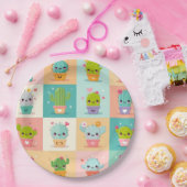 Schattigee Cactus Kawaii Baby shower Papieren Bordje (Feest)