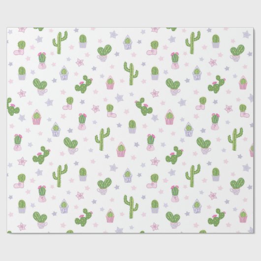 Schattigee Cactus Kleurrijk en Wit Inpakpapier (Vlak)
