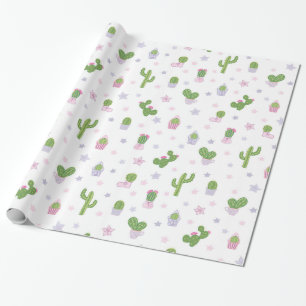 Schattigee Cactus Kleurrijk en Wit Inpakpapier