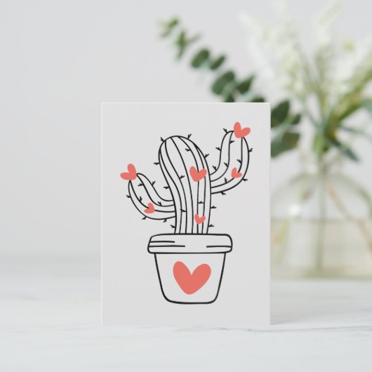 Schattigee cactus met harten in het groen briefkaart (Staand voorkant)