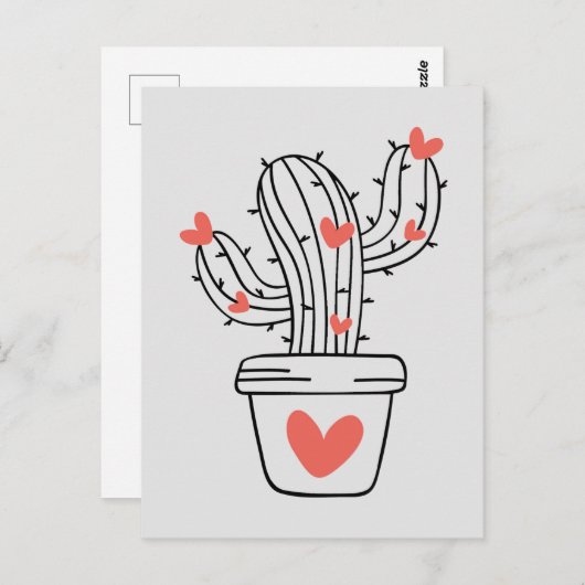 Schattigee cactus met harten in het groen briefkaart (Voorkant / Achterkant)