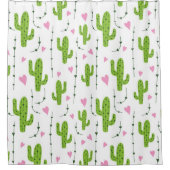 Schattigee cactus met harten in het groen douchegordijn (Voorkant)