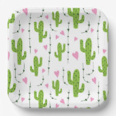 Schattigee cactus met harten in het groen papieren bordje (Voorkant)