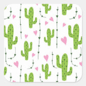 Schattigee cactus met harten in het groen vierkante sticker (Voorkant)