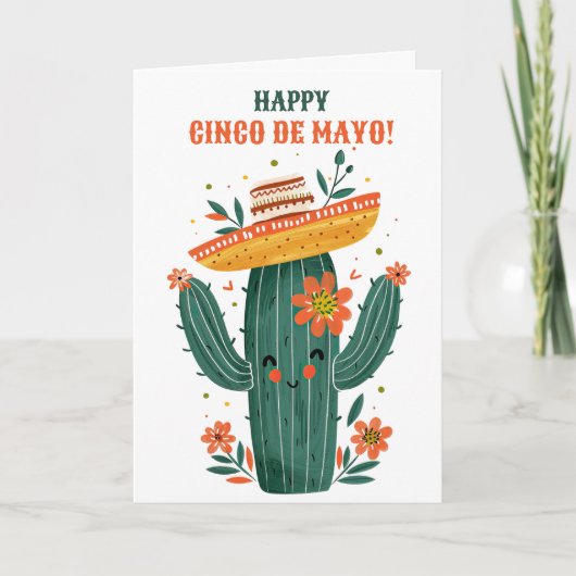 Schattigee Cactus met Mexicaans Pet Happy Cinco de Feestdagen Kaart (Voorkant)