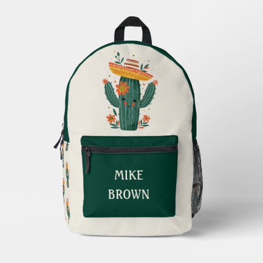 Schattigee Cactus met Mexicaanse Pet Custom Name Bedrukte Rugzak (Voorkant)