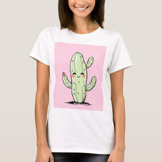 Schattigee cactus met roze achtergrond t-shirt (Voorkant)