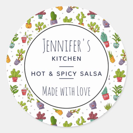 Schattigee Cactus Natuur Succulenten Patroon Keuke Ronde Sticker (Voorkant)