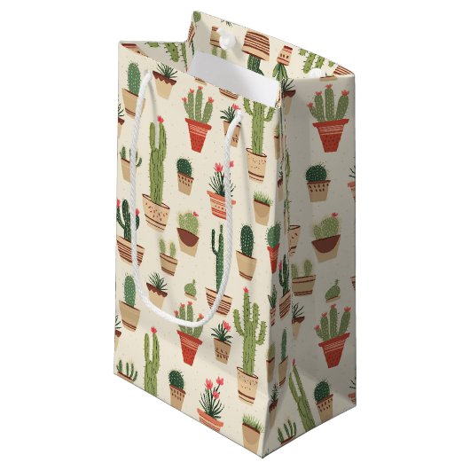 Schattigee Cactus Pota Custom Gift Bag - Klein, Gl Klein Cadeauzakje (Voorkant Gekanteld)