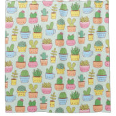 Schattigee Cactus Succulent Plant Doodles Patroon Douchegordijn (Voorkant)