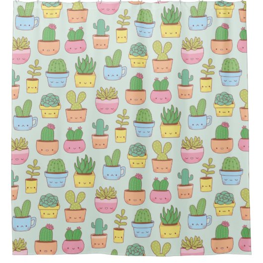 Schattigee Cactus Succulent Plant Doodles Patroon Douchegordijn (Voorkant)