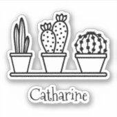 Schattigee Cactus Succulenten Tekening Aangepaste Sticker (Voorkant)