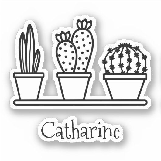 Schattigee Cactus Succulenten Tekening Aangepaste  Sticker (Voorkant)