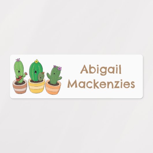 Schattigee cactus trio zingen cartoon gepersonalis labels (Design 1)