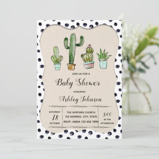 Schattigee Cactus verjaardagsfeestuitnodiging Kaart (Staand voorkant)