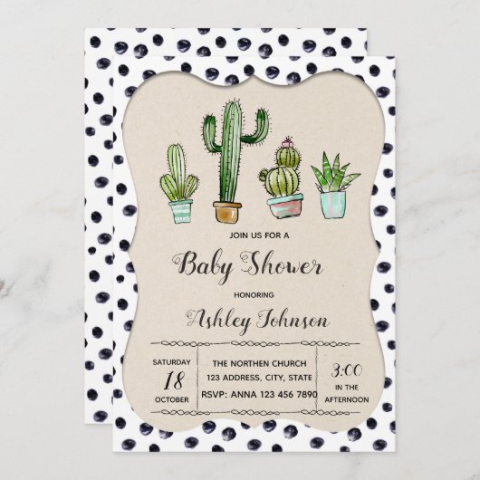 Schattigee Cactus verjaardagsfeestuitnodiging Kaart (Voorkant / Achterkant)