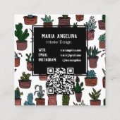 Schattigee Cactus vetplanten Boho Doodle QR Code C Vierkante Visitekaartje (Achterkant)