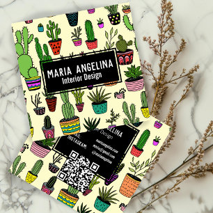 Schattigee Cactus vetplanten Boho Doodle QR Code C Vierkante Visitekaartje