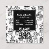 Schattigee Cactus vetplanten Boho Doodle QR Code C Vierkante Visitekaartje (Achterkant)