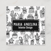 Schattigee Cactus vetplanten Boho Doodle QR Code C Vierkante Visitekaartje (Voorkant)
