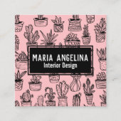 Schattigee Cactus & vetplanten Boho Doodle QR Code Vierkante Visitekaartje (Voorkant)