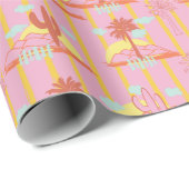 Schattigee Cactus, Zonnige Gele Strepen & Wolken Cadeaupapier (Rol Hoek)