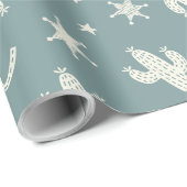 Schattigee Cactussen en Sheriff Badges blauwgroen Cadeaupapier (Rol Hoek)