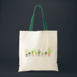 Schattigee cactussen & vetplanten tote bag<br><div class="desc">Een schattige canvas tas met acht cactussen en vetplanten in pastelkleurige bloempotten. Ideaal voor natuur liefhebbers en milieubewuste mensen van alle leeftijden!</div>