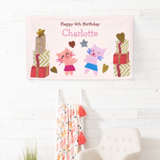 Schattigee Cadeaus en katten Roze verjaardagsfeest Spandoek (Insitu)