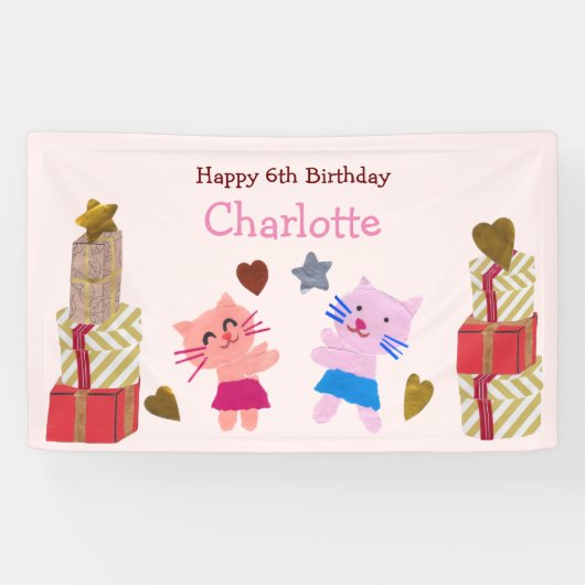 Schattigee Cadeaus en katten Roze verjaardagsfeest Spandoek (Horizontaal)