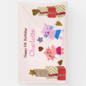 Schattigee Cadeaus en katten Roze verjaardagsfeest Spandoek (Verticaal)