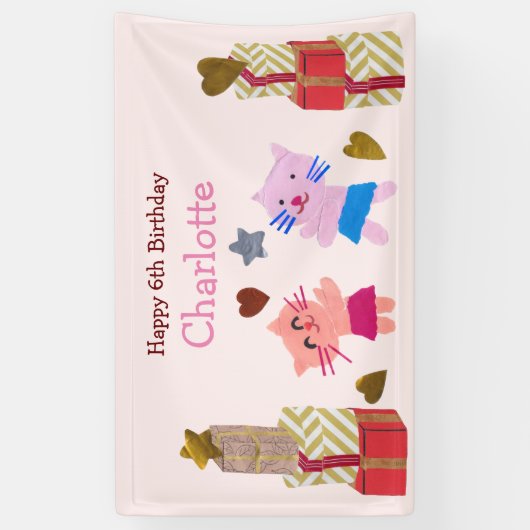 Schattigee Cadeaus en katten Roze verjaardagsfeest Spandoek (Verticaal)