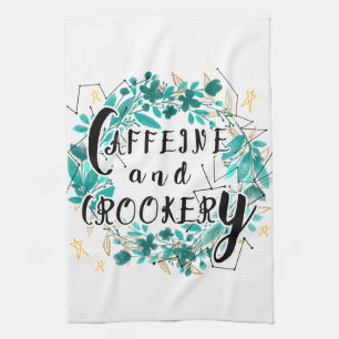 Schattigee cafeïne en Crookery Quote Typografie Theedoek