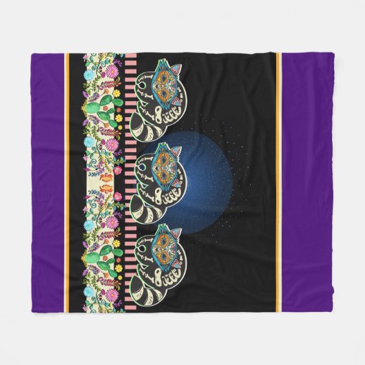 Schattigee Calavera Cats Fleece Deken (Voorkant (Horizontaal))