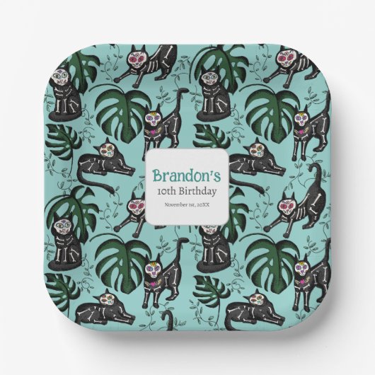 Schattigee Calavera Cats Kids Verjaardagsfeestarti Papieren Bordje (Voorkant)