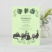 Schattigee Calavera Cats Kids Verjaardagsuitnodigi Kaart (Staand voorkant)