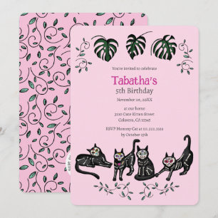 Schattigee Calavera Cats Kids Verjaardagsuitnodigi Kaart