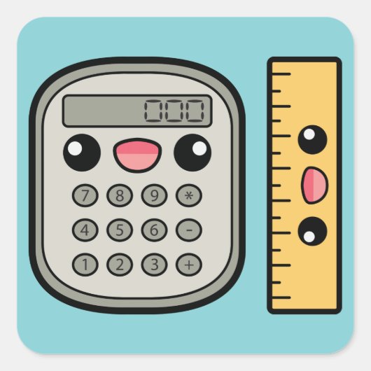 Schattigee calculator en liniaal vierkante sticker (Voorkant)