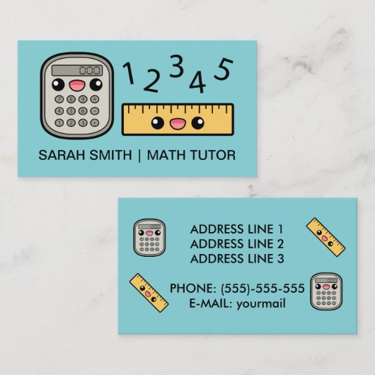 Schattigee calculator en liniaal Wiskunde tutor Visitekaartje (Voorkant / Achterkant)