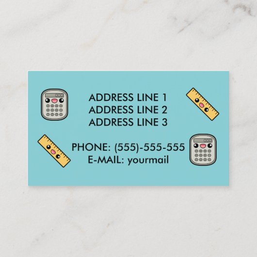 Schattigee calculator en liniaal Wiskunde tutor Visitekaartje (Achterkant)