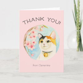 Schattigee Calico Cat en roze bloemen | Dank je Bedankkaart