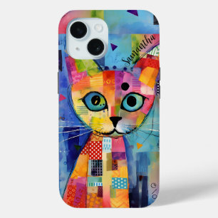 Schattigee Calico Cat gepersonaliseerd iPhone 15 Case