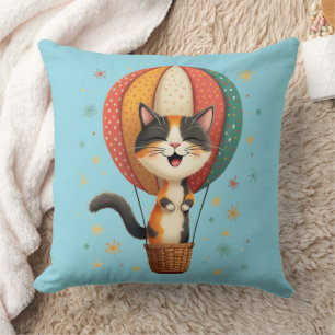 Schattigee Calico Cat in Hete Luchtballon Whimsica Kussen