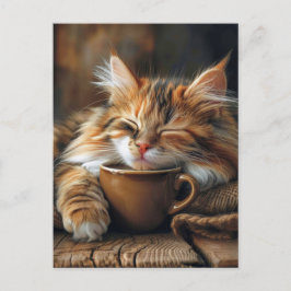 Schattigee Calico Cat Koffieochtend Briefkaart
