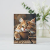 Schattigee Calico Cat Koffieochtend Briefkaart (Staand voorkant)