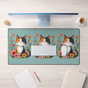 Schattigee Calico Cat met Floral Cottagecore Esthe Bureaumat