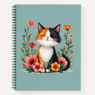 Schattigee Calico Cat met Floral Cottagecore Esthe Notitieboek