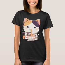 Schattigee Calico Cat Slurping Ramen T-shirt
