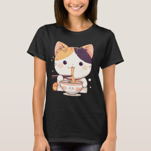 Schattigee Calico Cat Slurping Ramen T-shirt